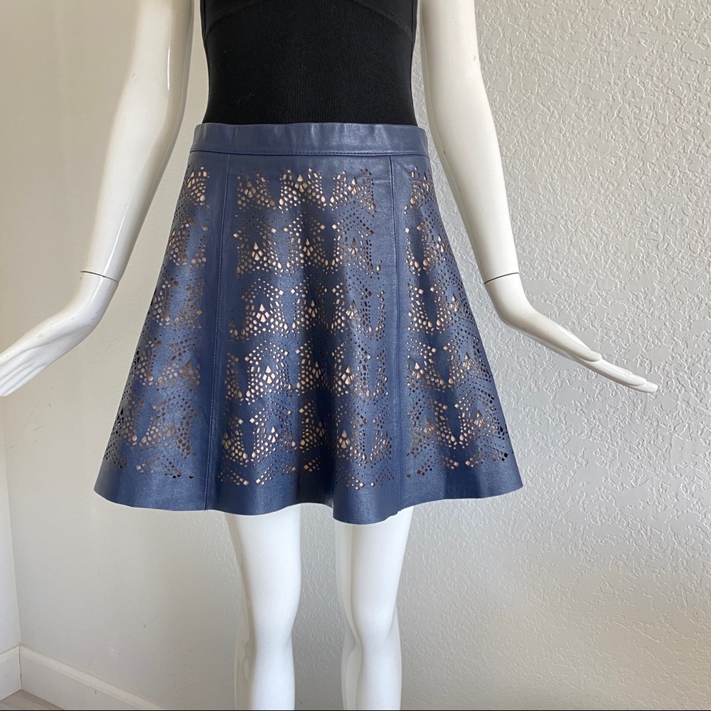 Parker navy laser cut leather skirt